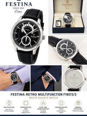 Retro Multifunction Men's Watch - Black
